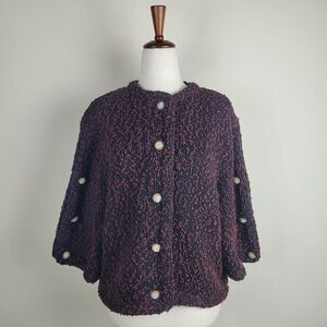 VTG Lee Herman Sweater Large Black Red Cardigan Chunky Boxy Rhinestones Jackie O